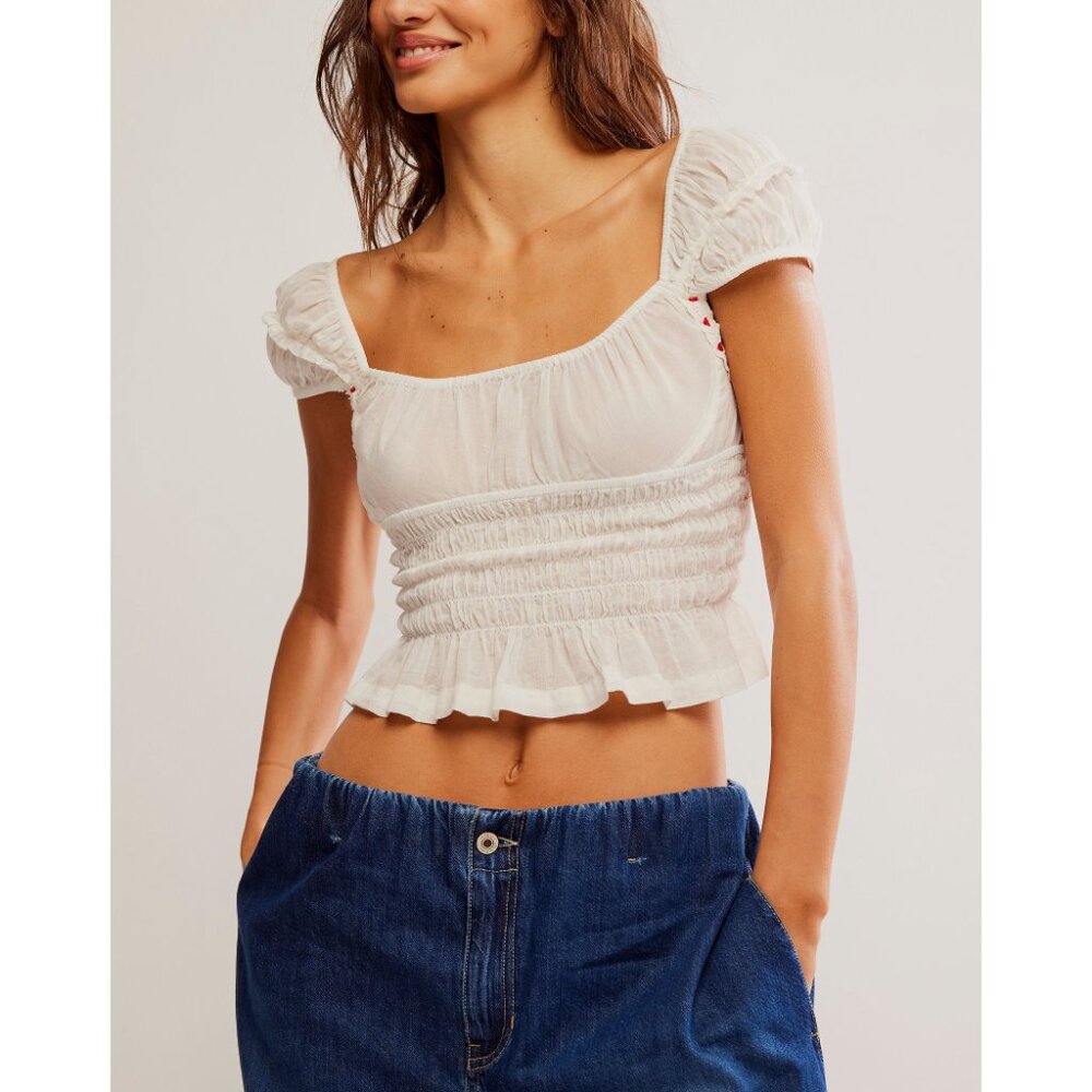 Free People White Ruched Blouse